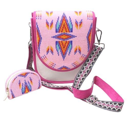 7902 Handmade Beaded Handbag, Native American Style Seed Beads Crossbody